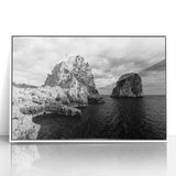 Art deco poster of Capri, Italy, in pastel shades on framed acrylic, ideal for modern art wall decor.