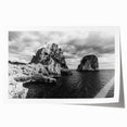 Rolled print of Capri, Italy scenery in pastel shades on canvas.