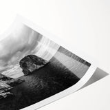 Extra large rolled print featuring line art flowers and Capri scenery in muted earth tones.