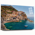 Acrylic print of Cinque Terre with vibrant coastal colors, ideal for dining room or bedroom wall art.