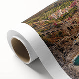 Art Deco style poster of Cinque Terre with vibrant coastal colors on rolled canvas, ideal for nursery wall art.