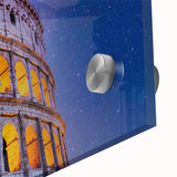 Mid-century modernist acrylic print of the Colosseum in muted earth tones, ideal for dining room art.