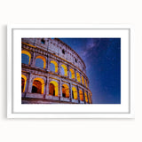 Textured art print of the Colosseum in muted earth tones on a white framed mat, ideal for bedroom art.