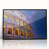 Large abstract wall art of the Colosseum in muted earth tones on framed acrylic, ideal for modern living room decor.