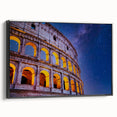Black and white framed canvas of the Colosseum in Rome, ideal for bedroom wall decor with a vintage poster art style.