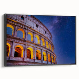 Black and white framed canvas of the Colosseum in Rome, ideal for bedroom wall decor with a vintage poster art style.