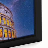 Black wall art featuring a textured close-up of the Colosseum in vibrant colors on a framed canvas.