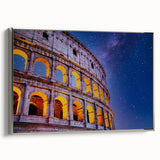 Framed canvas of the Colosseum in Rome with a vintage poster art style, featuring muted earth tones.