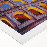 Art deco poster of the Colosseum in muted sepia tones on rolled canvas, suitable for dining room decor.