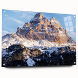 Acrylic print of the Dolomites in Italy featuring muted earth tones, ideal for dining room decor.