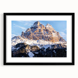Extra large, textured abstract art print of Dolomites scenery in vibrant colors on a black framed canvas.