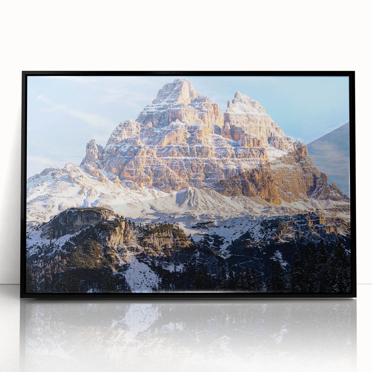 Large abstract wall art of the Dolomites in muted earth tones on a framed acrylic, suitable for modern art wall decor.