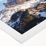 Art deco poster of the Dolomites in Italy, featuring muted earth tones on rolled canvas, suitable for dining room decor.