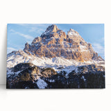 Black and white image of the Dolomites in Italy on a large stretched canvas, ideal for kitchen wall art.