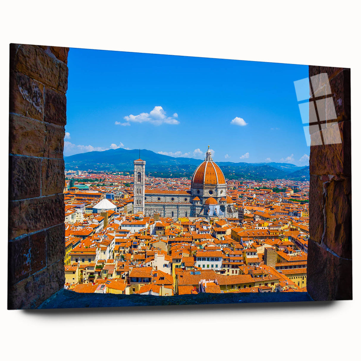 Acrylic print of Florence scenery in muted earth tones, ideal for bedroom or dining room art.
