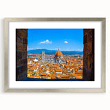 Extra large abstract art print of Florence scenery in muted earth tones, framed with a silver mat.