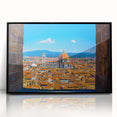 Framed acrylic print of a large abstract rendition of Florence, Italy in muted earth tones, ideal for modern art wall decor.