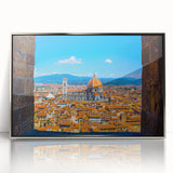 Framed acrylic print of Florence scenery in muted earth tones, ideal for modern art wall decor.