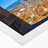 Art deco poster of Florence skyline in muted earth tones on rolled canvas, ideal for dining room decor.