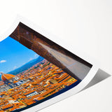 Extra large rolled print of Florence scenery with line art flowers in muted earth tones.