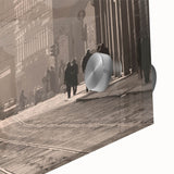 Large abstract wall art of Milan scenery in muted earth tones on acrylic glass, ideal for dining room ambiance.