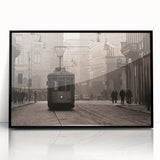 Large abstract wall art depicting Milan scenery in muted earth tones on a black framed acrylic, suitable for modern decor.