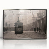 Large art print of Milan scenery in muted earth tones on silver-framed acrylic, suitable for modern art wall decor.