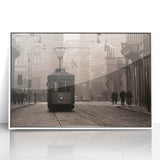 Mid-century modernist art of Milan scenery in muted earth tones on a framed acrylic, ideal for nursery wall art.