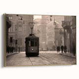 Framed canvas wall art featuring a vintage-style landscape painting of Milan with black and gold tones.