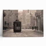 Black and white photograph of Milan scenery on large stretched canvas, suitable as kitchen wall art.