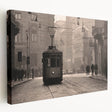 Side view of a stretched canvas depicting a Milan cityscape in muted earth tones, ideal for kitchen wall art.