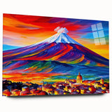 Large abstract wall art of Mount Etna in muted earth tones on acrylic glass, ideal for bedroom or dining room decor.