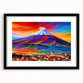 Extra large, colorful abstract art print of Mount Etna, featuring vibrant hues on a textured canvas.