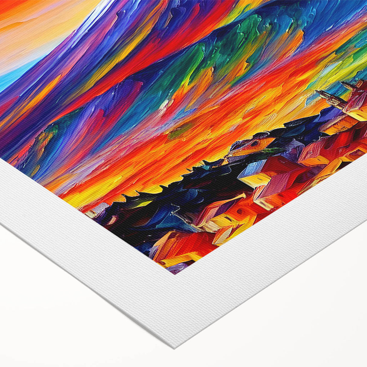 Art deco poster of Mount Etna in muted earth tones on rolled canvas, suitable for dining room decor.