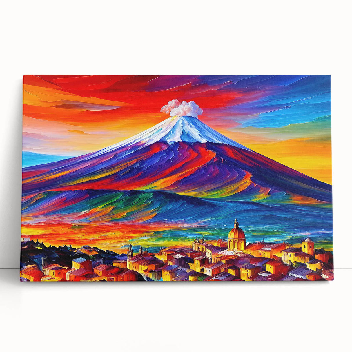 Black and white photo of Mount Etna on stretched canvas, ideal for kitchen wall art.