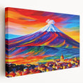 Side view of a stretched canvas depicting Mount Etna in Italy with muted earth tones, ideal for kitchen wall art.