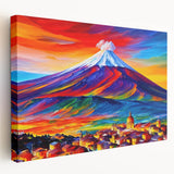 Side view of a stretched canvas depicting Mount Etna in Italy with muted earth tones, ideal for kitchen wall art.
