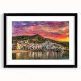 Extra large abstract art print featuring a colorful, textured depiction of Naples, Italy on a black framed canvas.