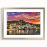 Extra large wall art featuring an abstract depiction of Naples with textured strokes in muted earth tones, framed in silver.