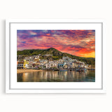 Textured art depicting an abstract Naples scenery in muted earth tones on a framed white mat, ideal for bedroom wall decor.