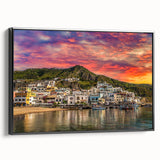 Black and white framed canvas of Naples landscape in a vintage poster style, ideal for bedroom decor.