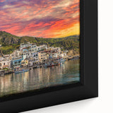 Black wall art featuring a textured portrayal of Naples with vibrant, colorful accents on a framed canvas.