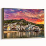 Framed canvas of vintage Naples landscape in muted gold and black, ideal for bedroom wall art.