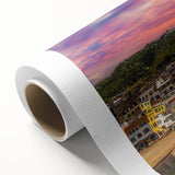 Art deco poster of Naples scenery in pastel shades on rolled canvas, suitable for nursery wall art or dining room.