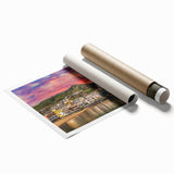Extra large rolled print of Naples scenery with floral elements in soft pastel shades, ideal for classy bathroom wall art.