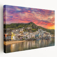 Large stretched canvas featuring a scenic view of Naples, Italy, in muted earth tones, ideal for kitchen wall art.