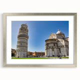Extra large wall art of abstract Pisa scenery in textured silver frame, ideal for living room decor.