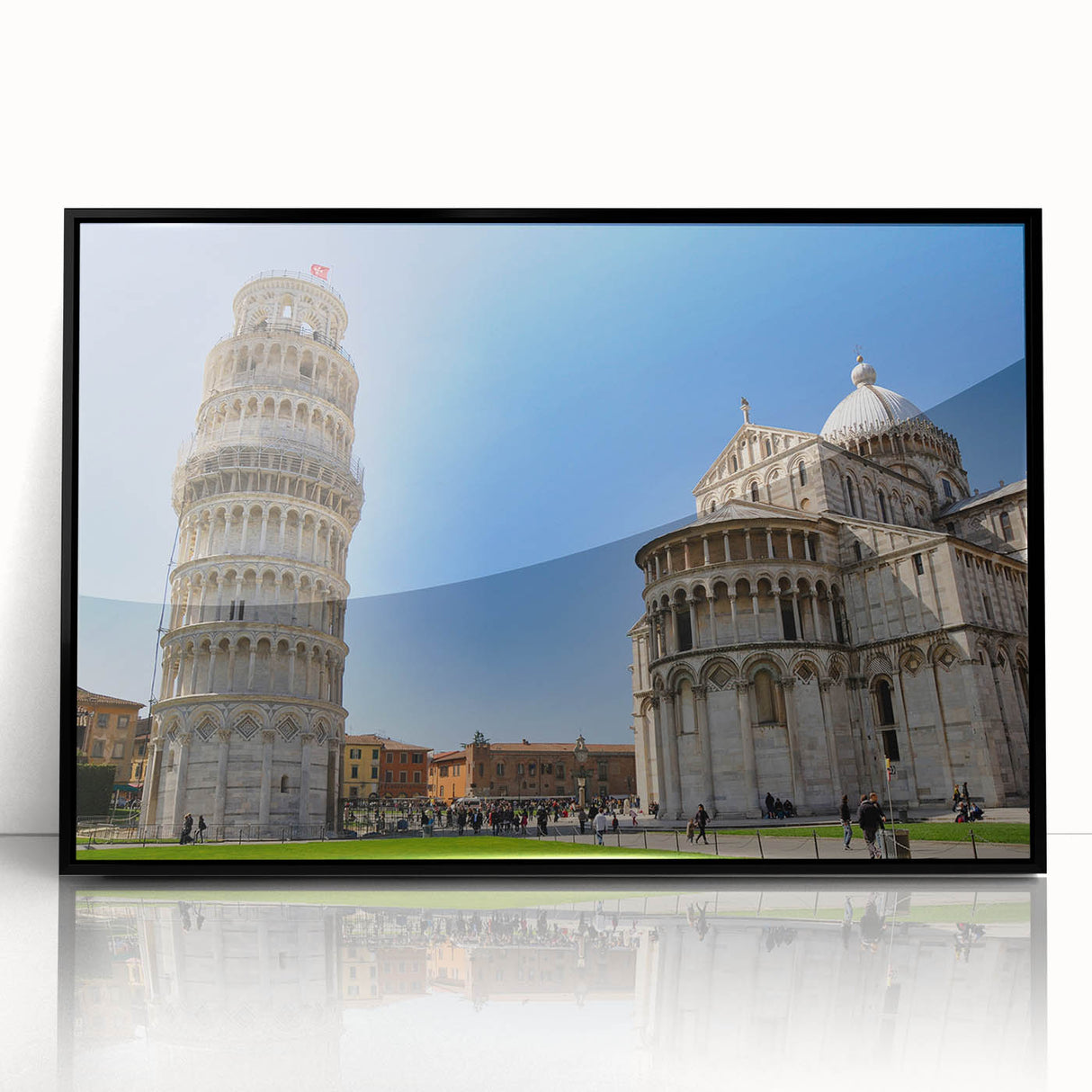 Large abstract wall art of Pisa, Italy, in muted earth tones on framed acrylic, ideal for modern living room decor.