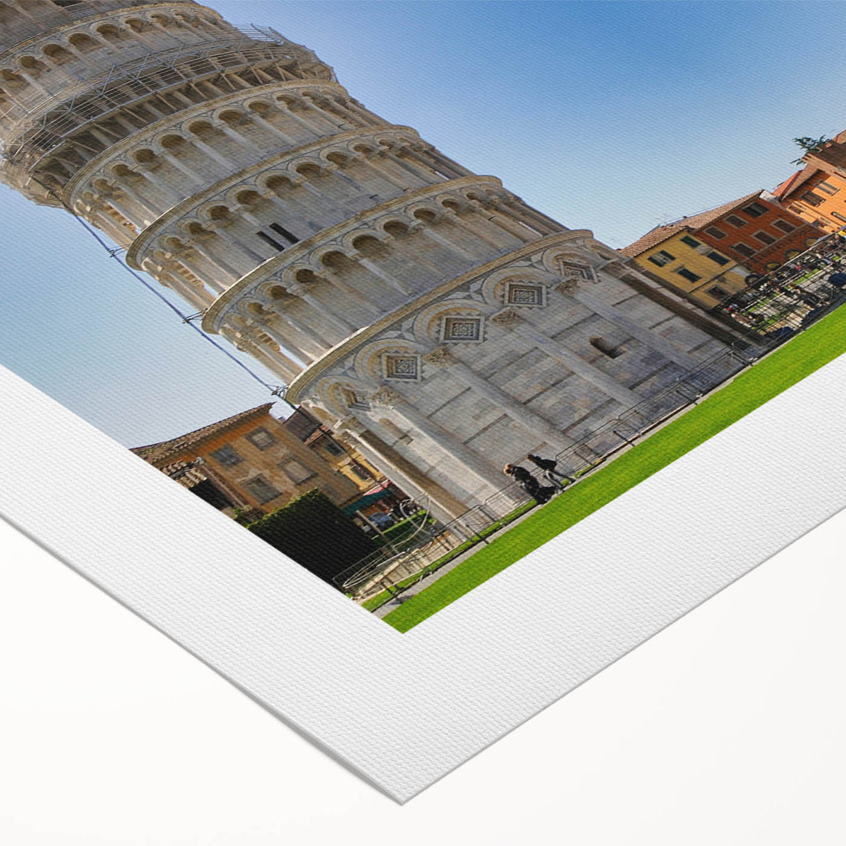 Art deco poster of the Leaning Tower of Pisa in muted earth tones, ideal for dining room wall art, printed on rolled canvas.