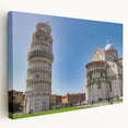 Side view of a stretched canvas featuring the Leaning Tower of Pisa in muted earth tones, ideal for kitchen wall art.